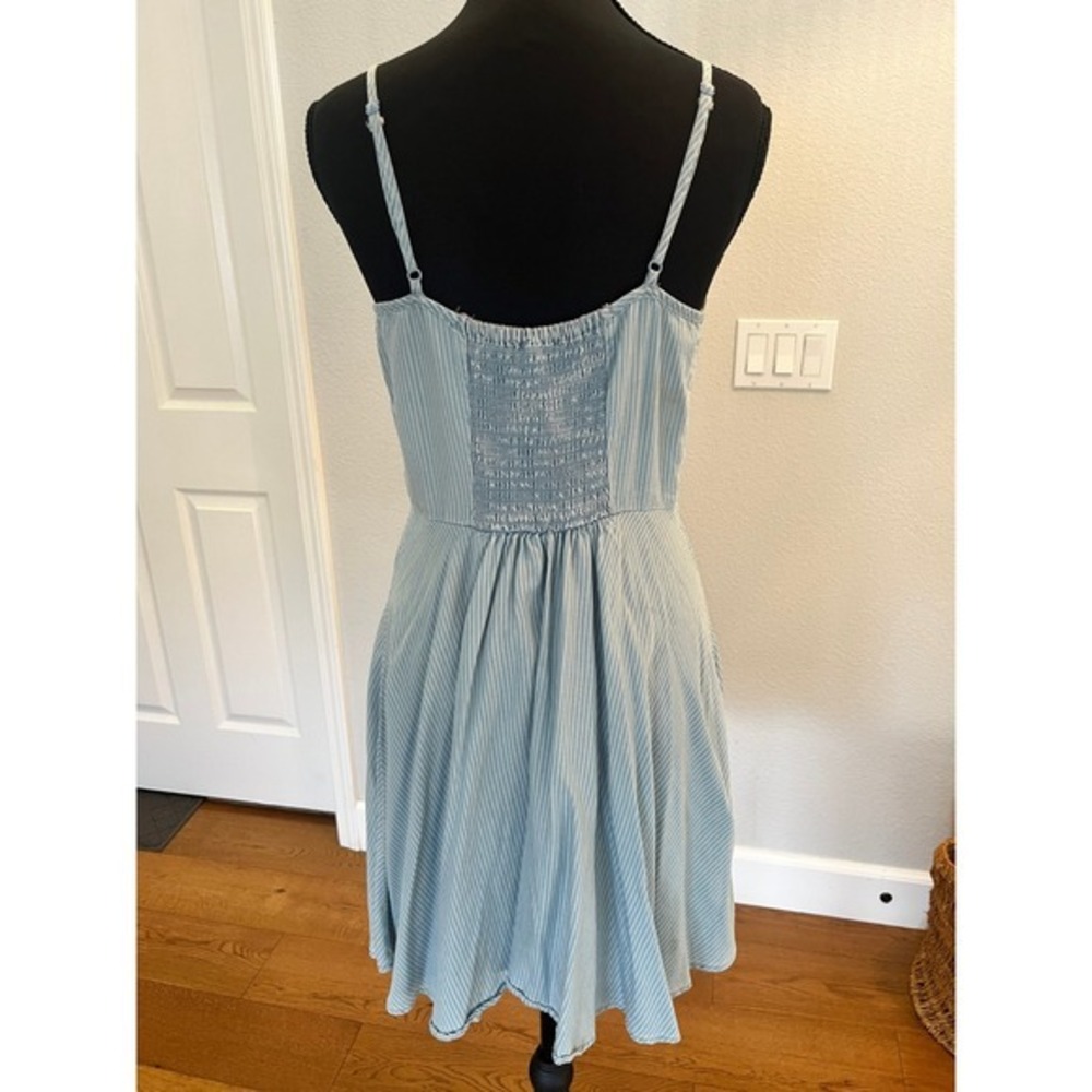 Striped Cami Sundress Light Blue White Smocked Back A Line Mini Summer Dress S - Picture 12 of 15